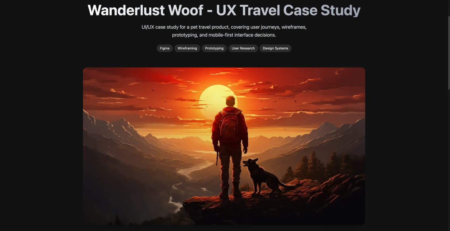 Wanderlust Woof mobile app screens showing the dog-friendly destination discovery feed, a place detail view, and the booking flow in a warm, rounded visual style.